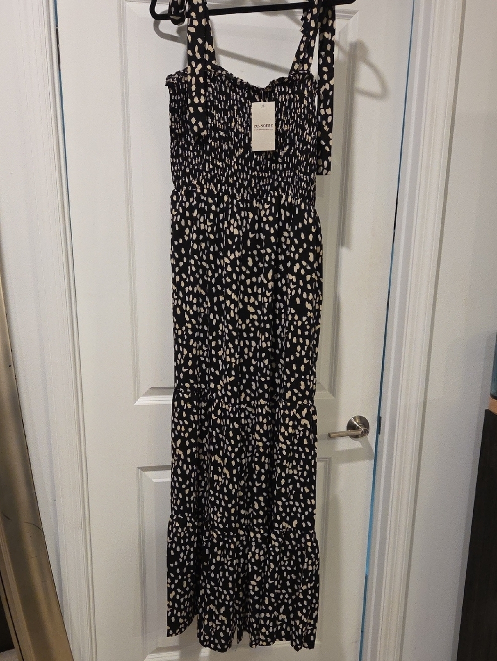 eesome Black Jumpsuit with Cream Dot Print Size L, New With Tag!